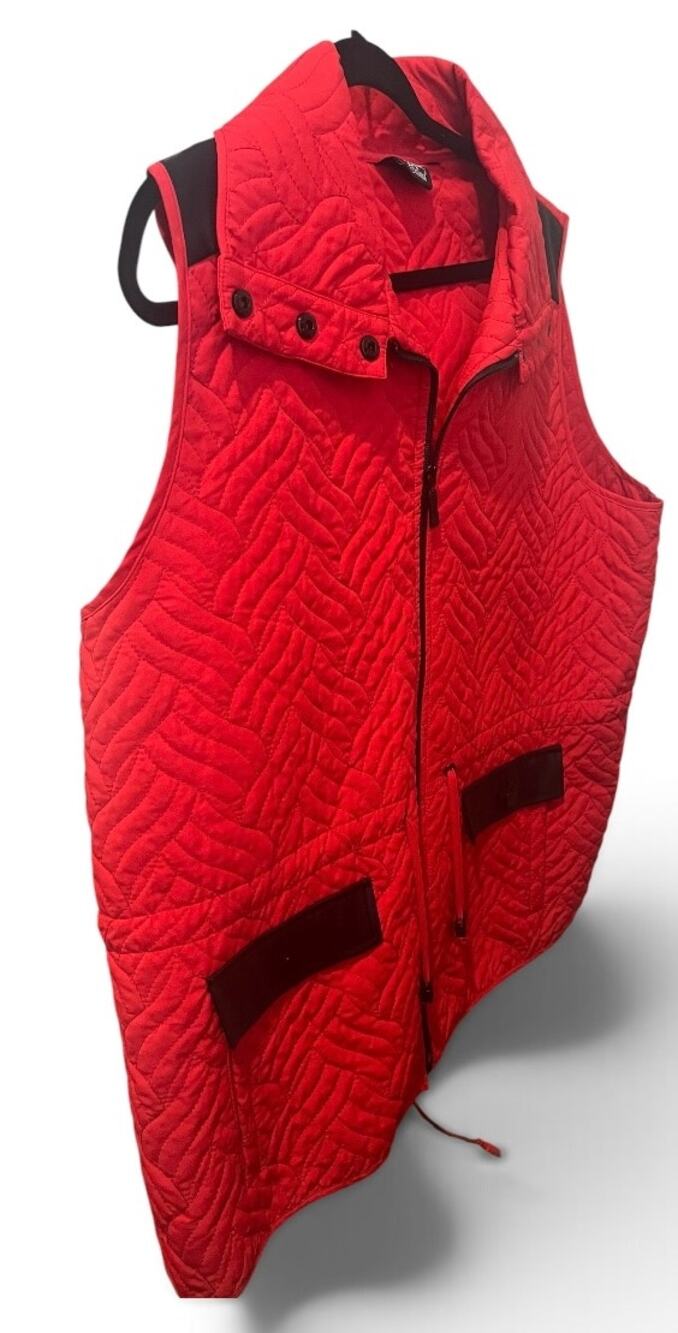 ONQUE CASUAL SLEEVELESS QUILTED PUFFER VEST, WOMENS, 2X, RED WITH BLACK TRIM
